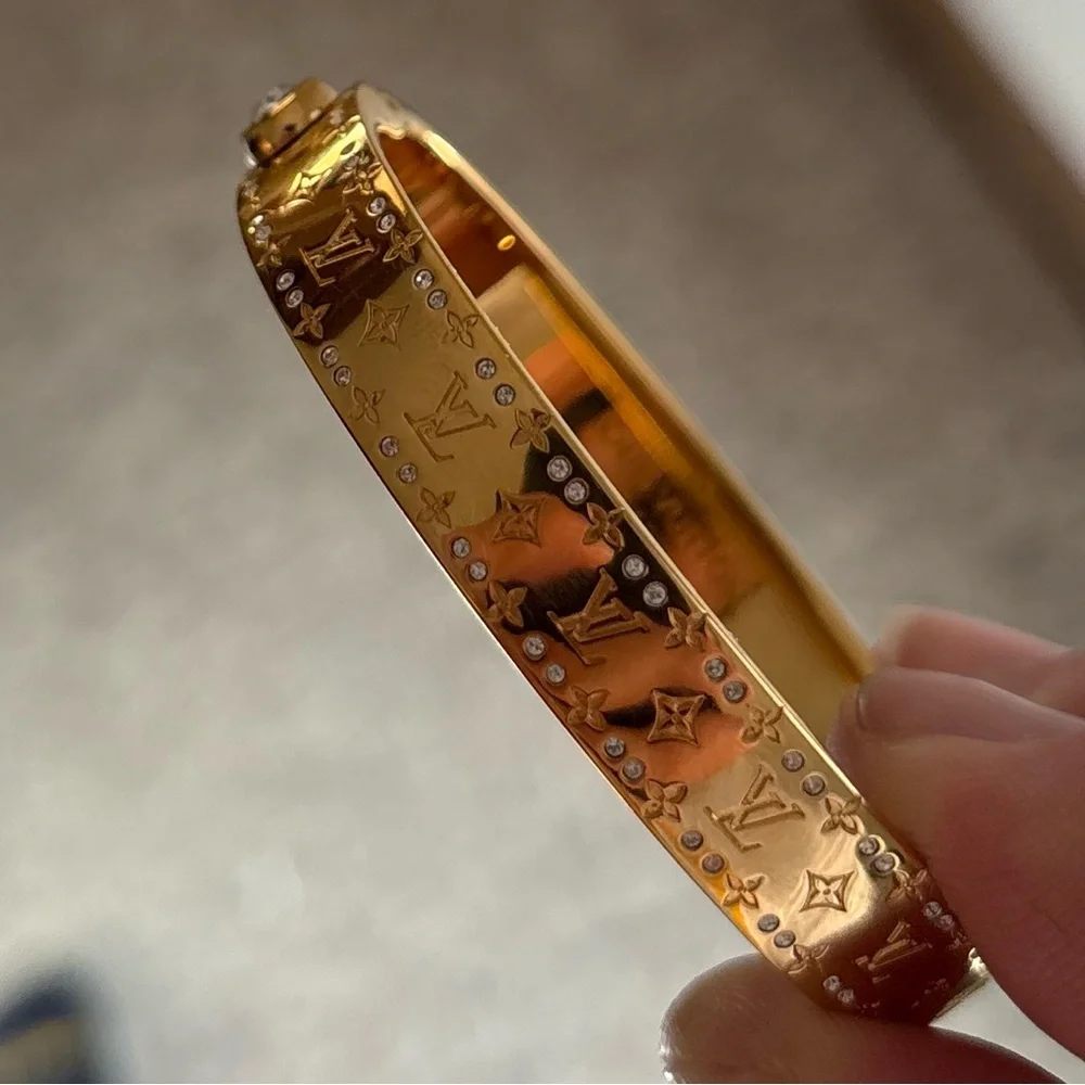 Louis Vuitton Nanogram Strass Bracelet Gold Crystal Bangle Certified Authentic 💎 - Picture 3 of 11